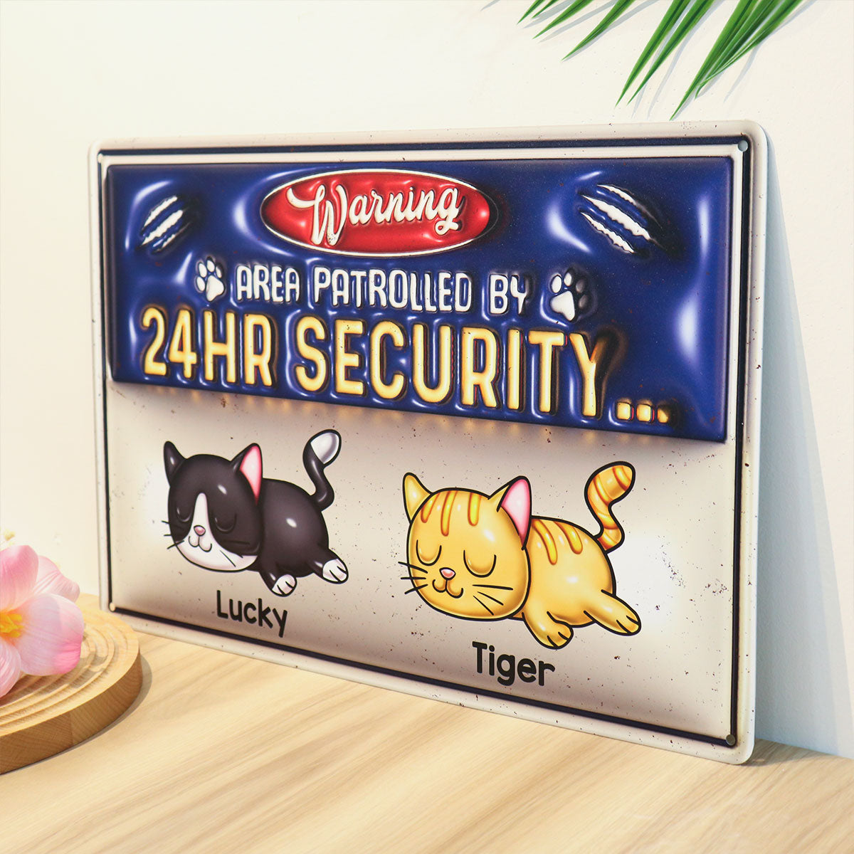 Warning Area Patrolled By Cute Sleeping Cats Personalized 3D Inflated Metal Sign, Gift for Cat Mom, Cat Dad, Cat Lovers