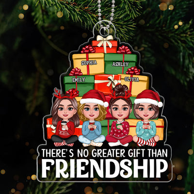 Besties Sisters Sitting Front Christmas Gift Pile Personalized Acrylic Ornament