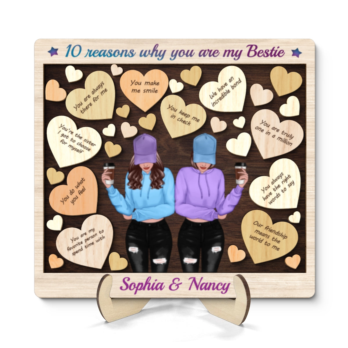 Reasons You Are My Bestie Front View Best Friends Personalized 2-Layer Wooden Plaque