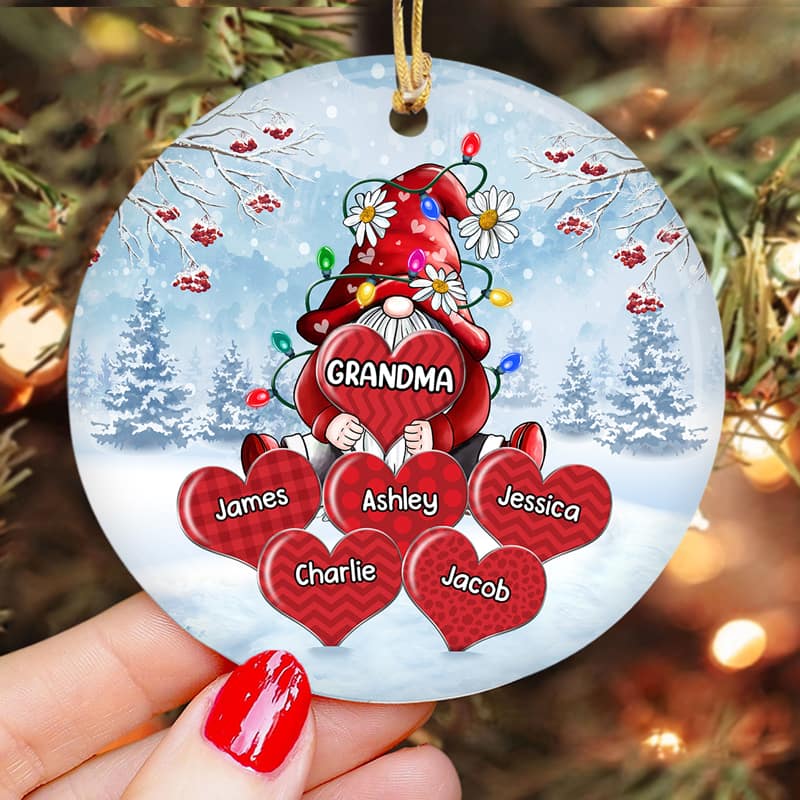 Grandma Gnome Christmas Light Personalized Christmas Circle Ornament