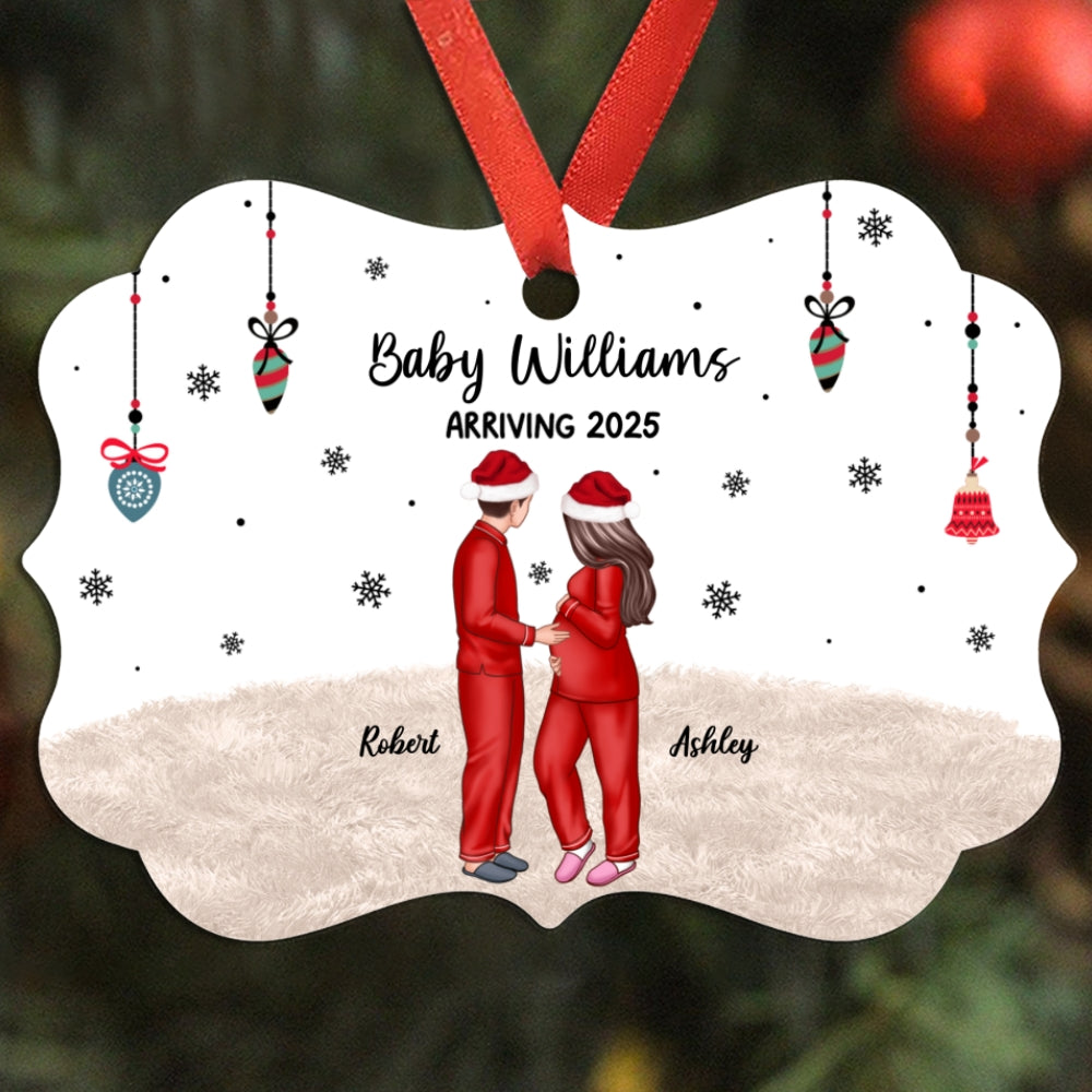 Personalized Pregnancy Ornament, Expecting Family Christmas Personalized Aluminum Ornament, New Mom Christmas Gift