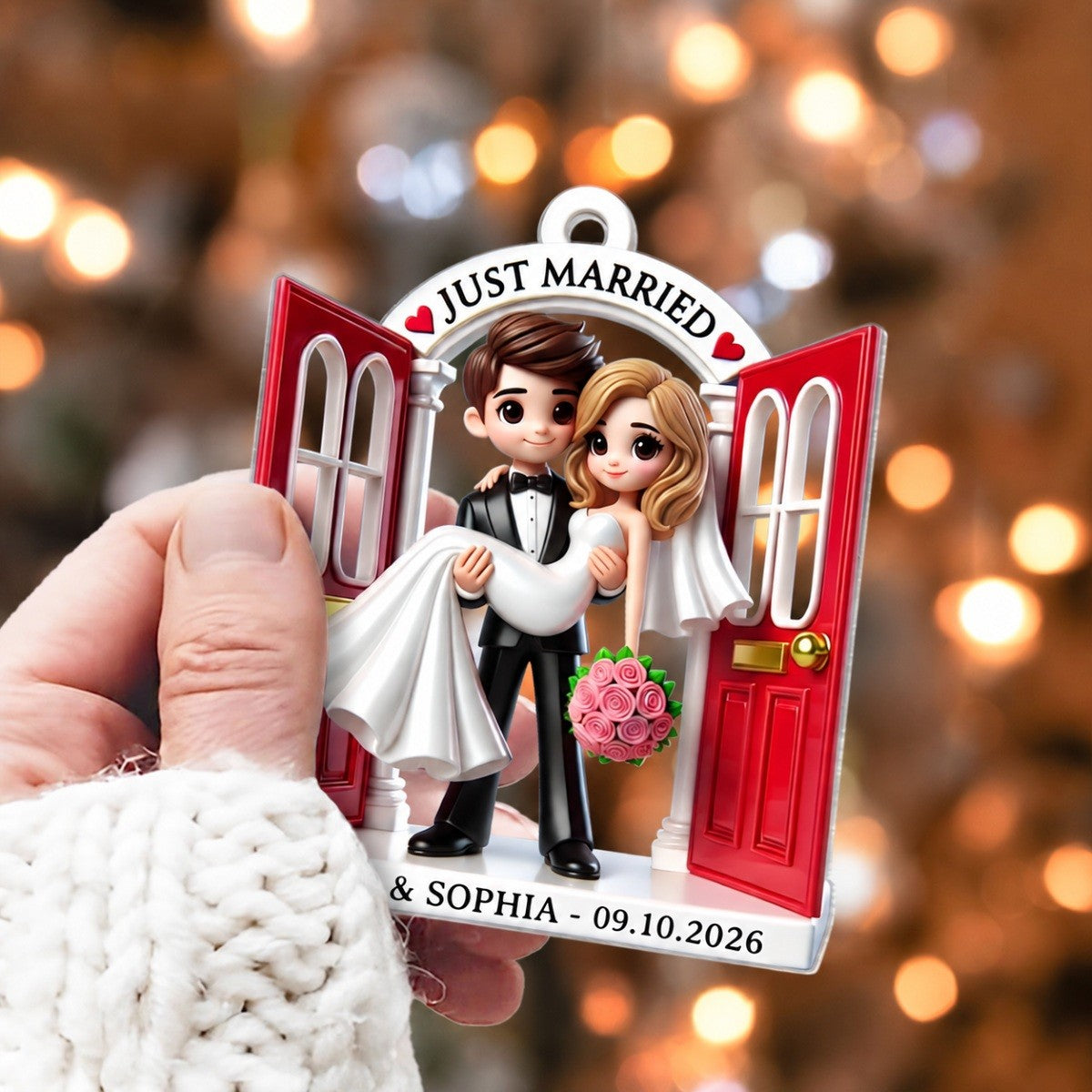First Christmas Married Ornament 2026, Wedding Couple Threshold 3D Effect Acrylic Ornament, MR. & MRS. Gift
