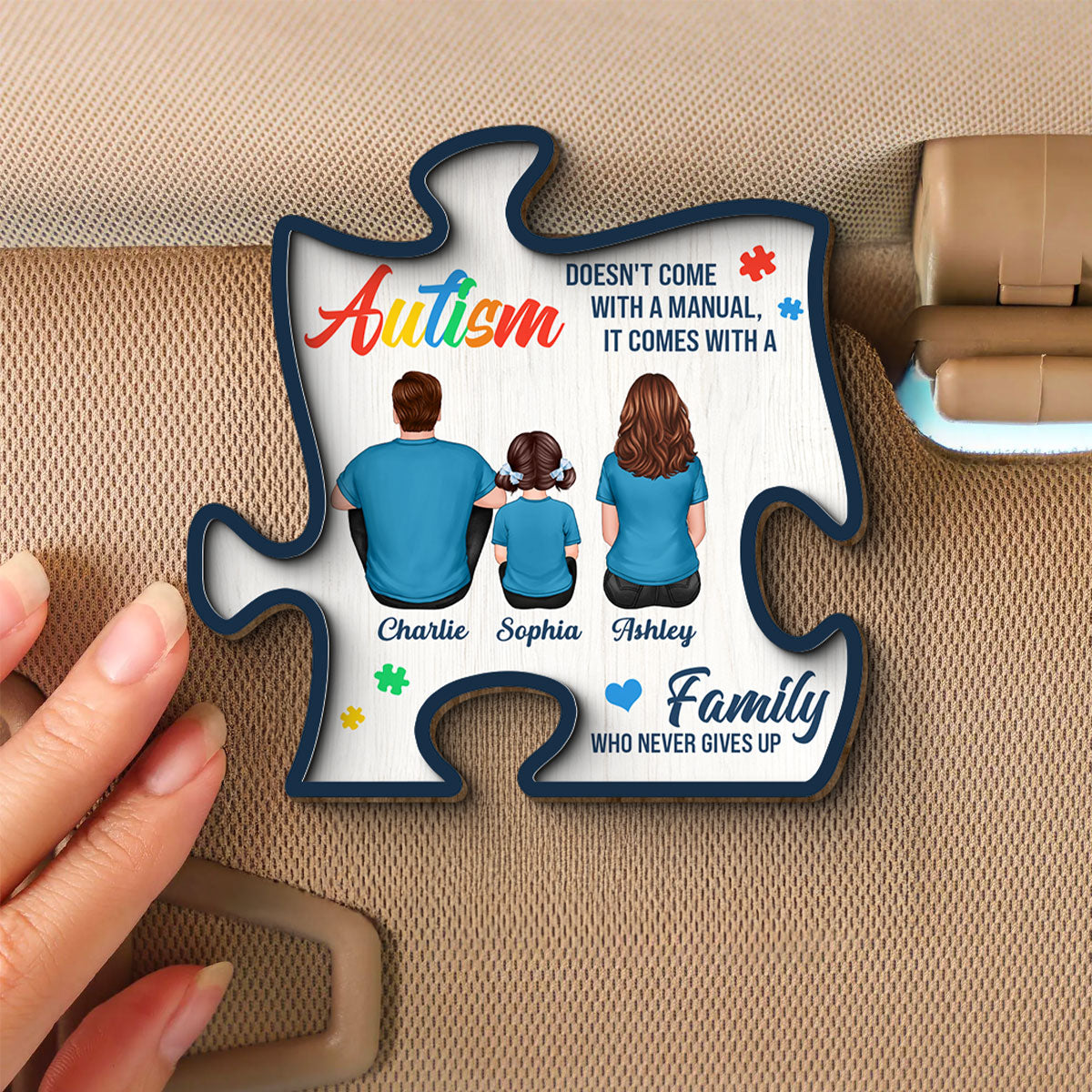 Autism Comes With A Family Never Give Up Family Back View Personalized Car Visor