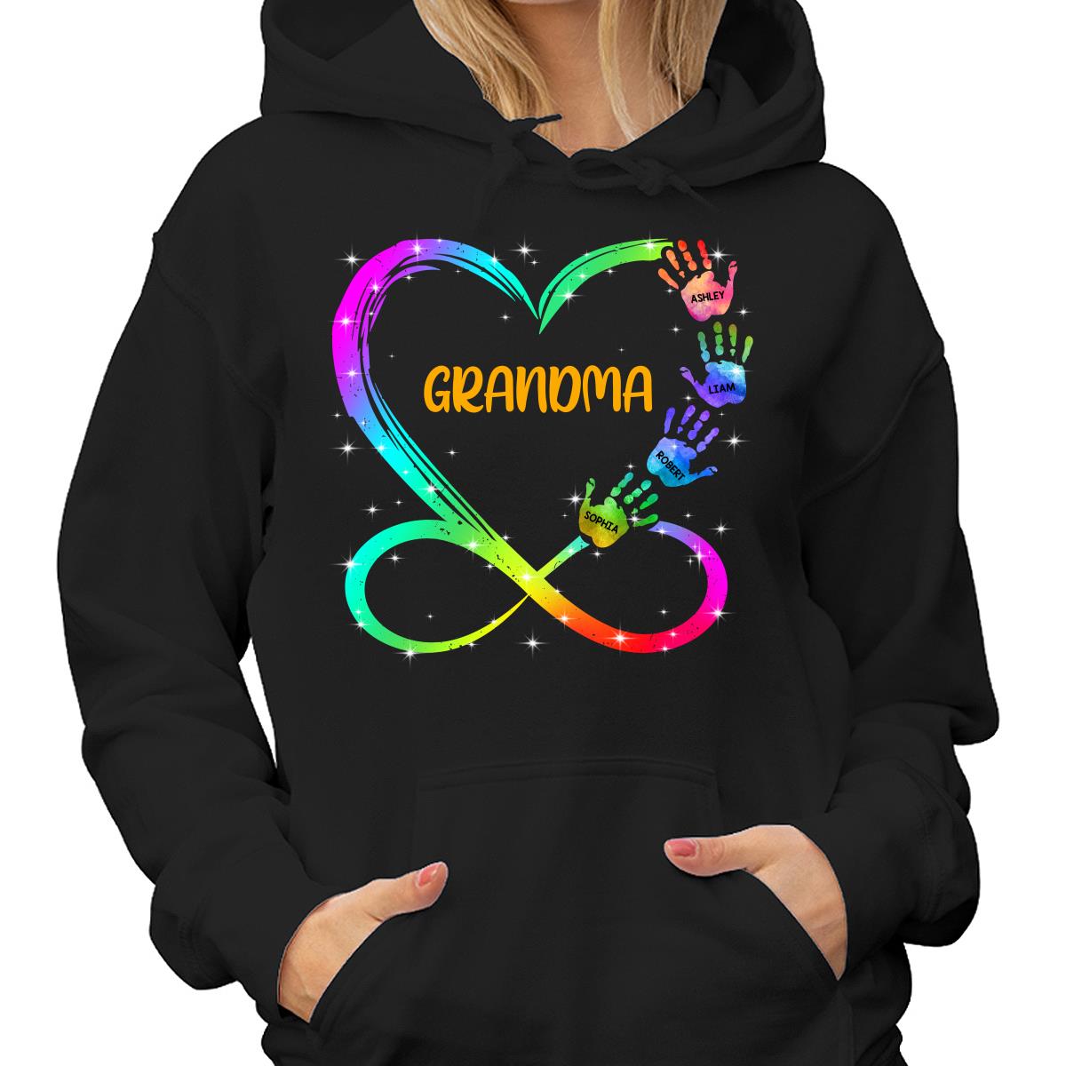 Grandma Mom Heart Infinity Handprints Personalized Shirt