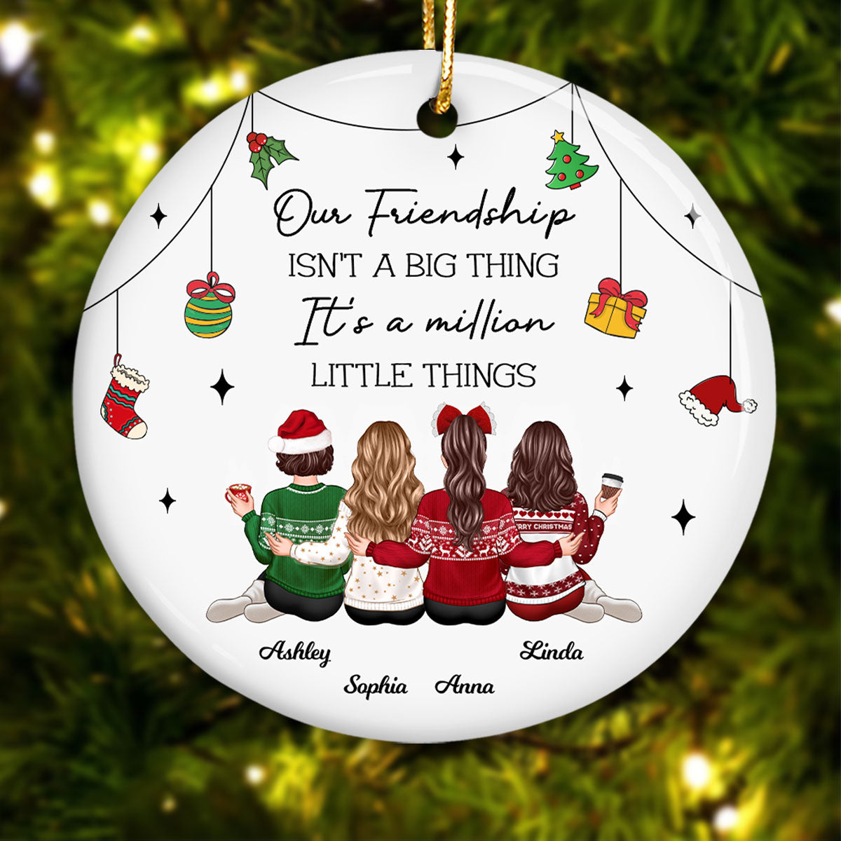 Friendship Million Little Things Personalized Circle Ceramic Ornament, Christmas Gift for Best Friends