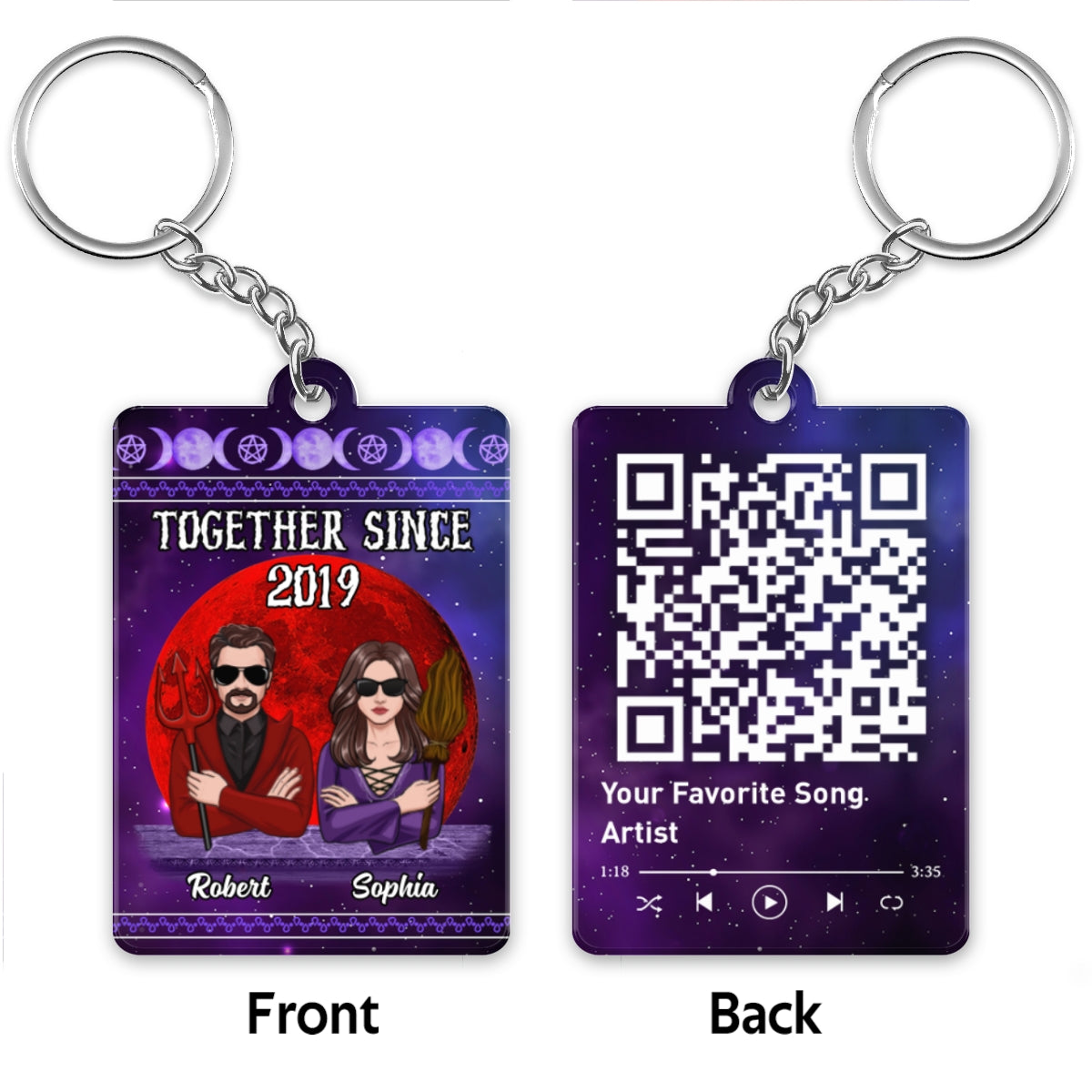 Couple Purple Red Moon Halloween Personalized Acrylic Keychain