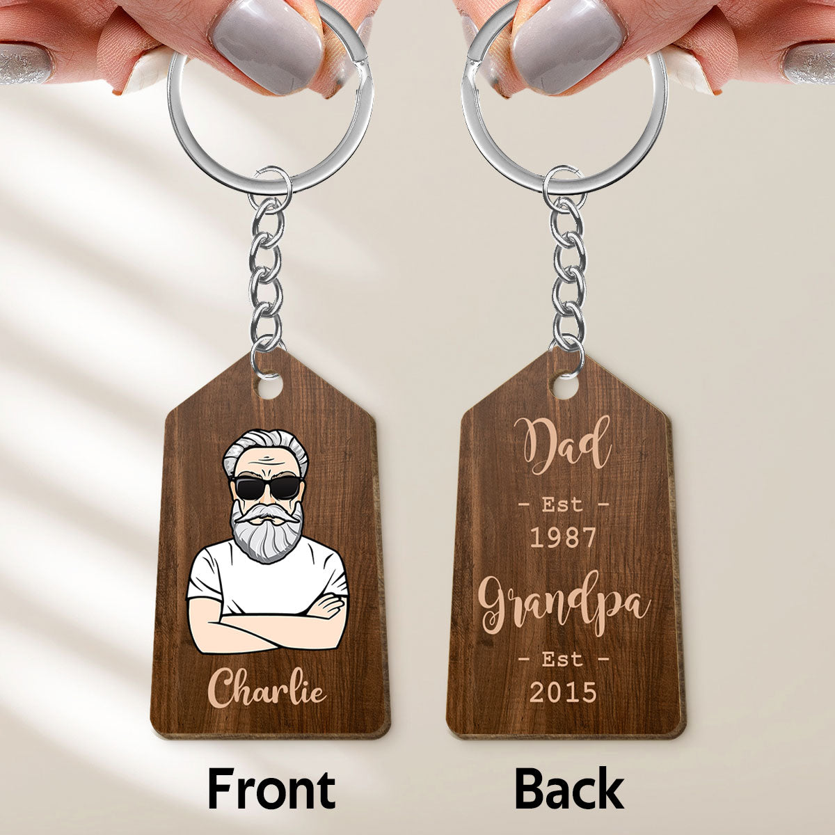 Grandpa Est. Gift For Grandpa Personalized Wooden Keychain