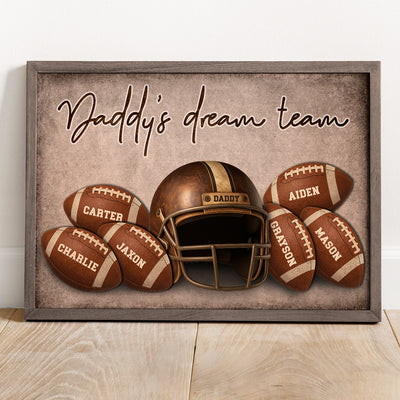 Football Dad Family Names Personalized Poster, Father's Day gift