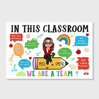 Teacher Sitting On Pencil Personalized Poster, Gift For Teacher, Appreciation Gift, Back To School, Teacher Classroom Decor