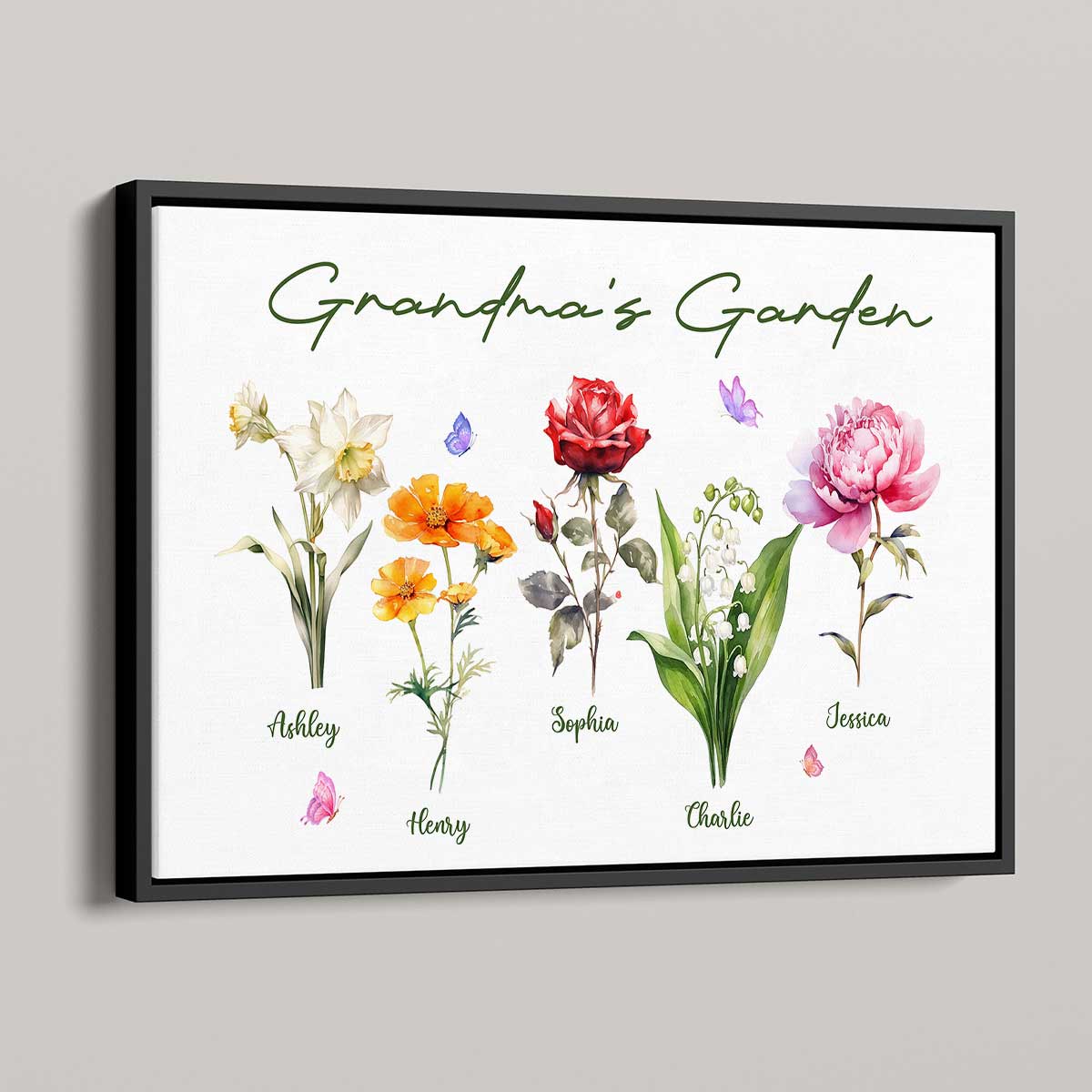 Grandma‘s Garden Beautiful Birth Month Flower Gift For Grandma Mom Personalized Horizontal Poster