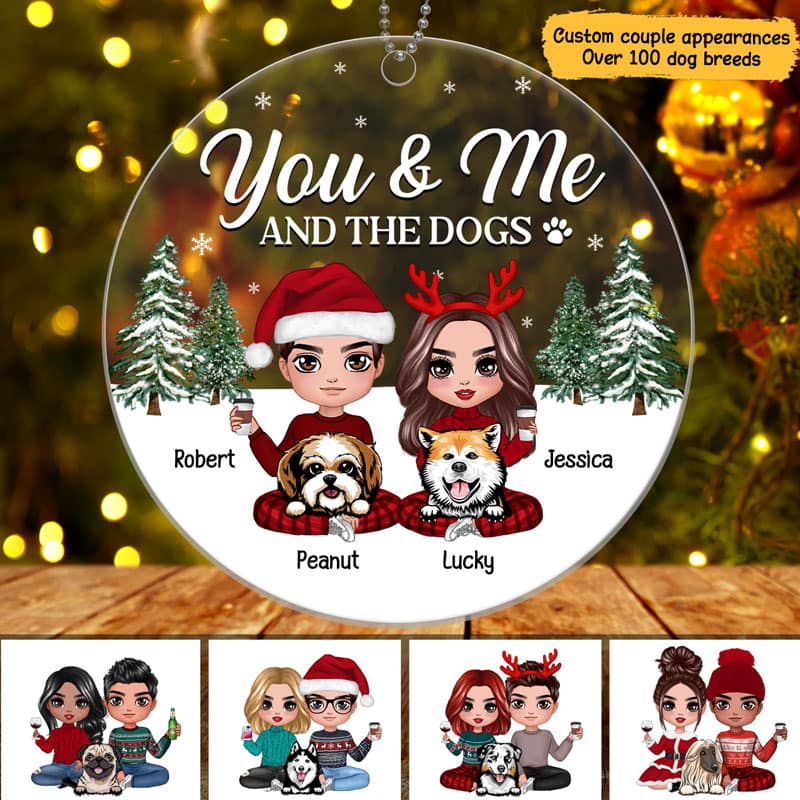 Couple Sitting With Dogs Personalized Christmas Acrylic Ornament