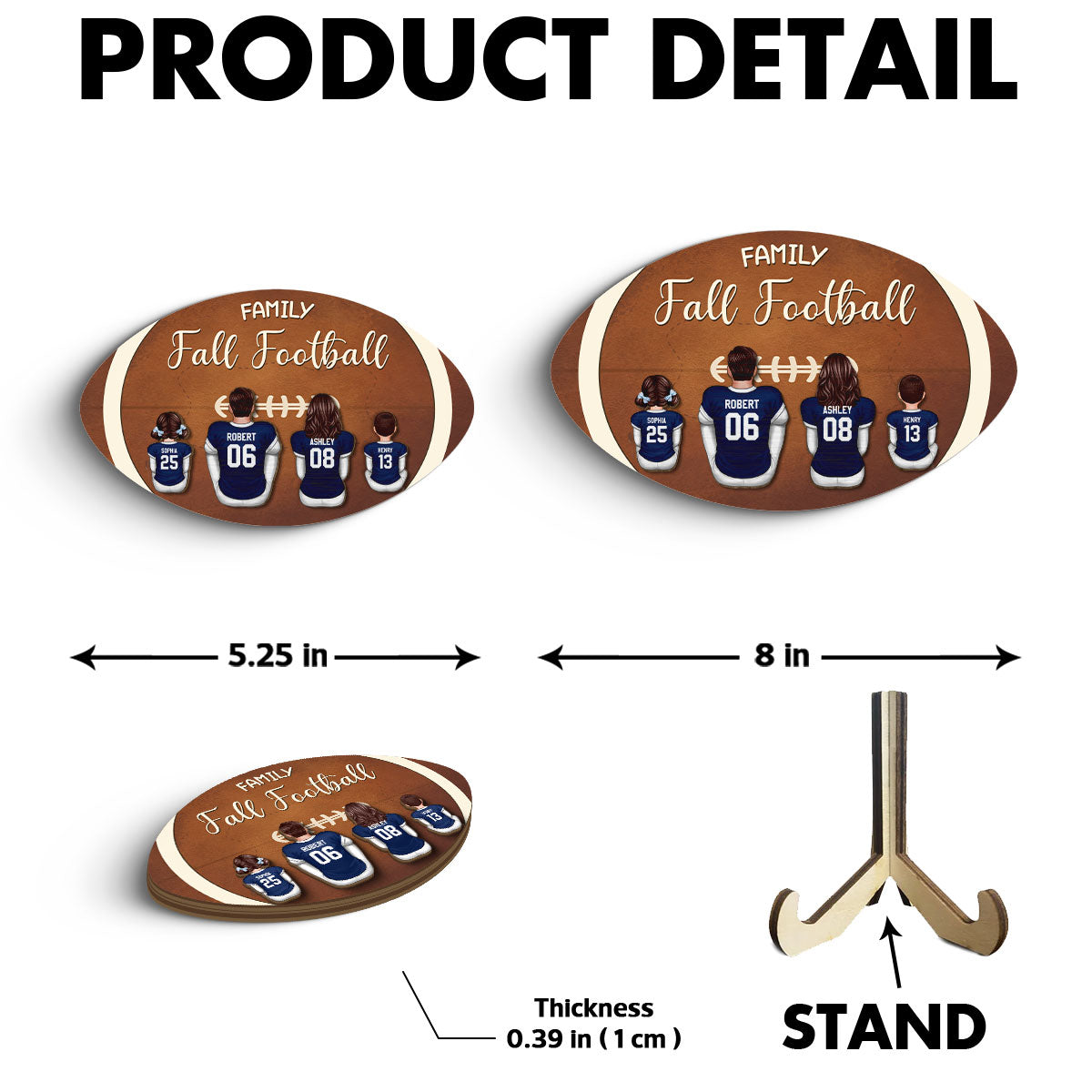 Family Fall Football Family Sitting Personalized 2-Layer Wooden Plaque, Gift For Husband, Wife, Dad, Mom