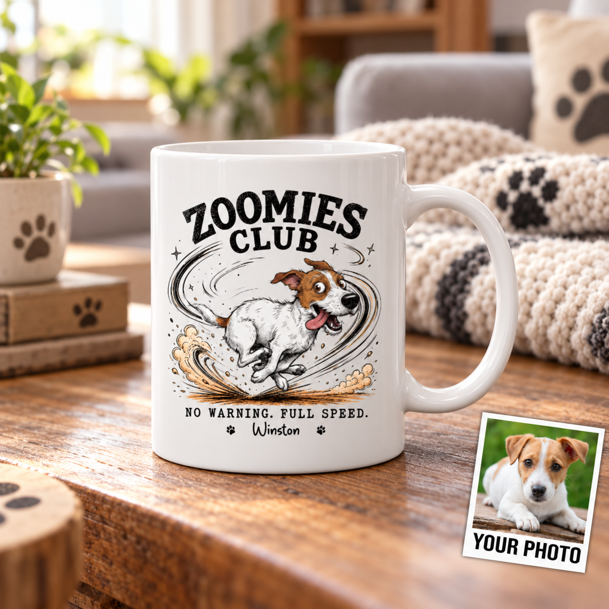 Zoomies Club Official Member Quirky Dog Portrait From Your Custom Pet Photo - Personalized Mug - Funny Gift For Dog Cat Lover