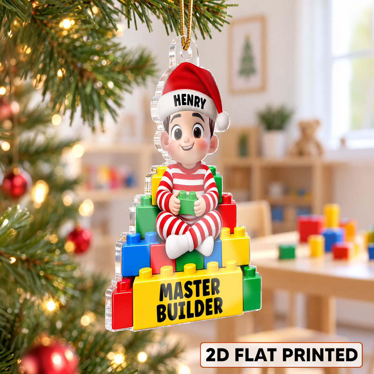 Little Cute Kid Master Builder - Personalized Acrylic Ornament - Christmas Gift For Kids, Son, Grandson, Daughter, Granddaughter