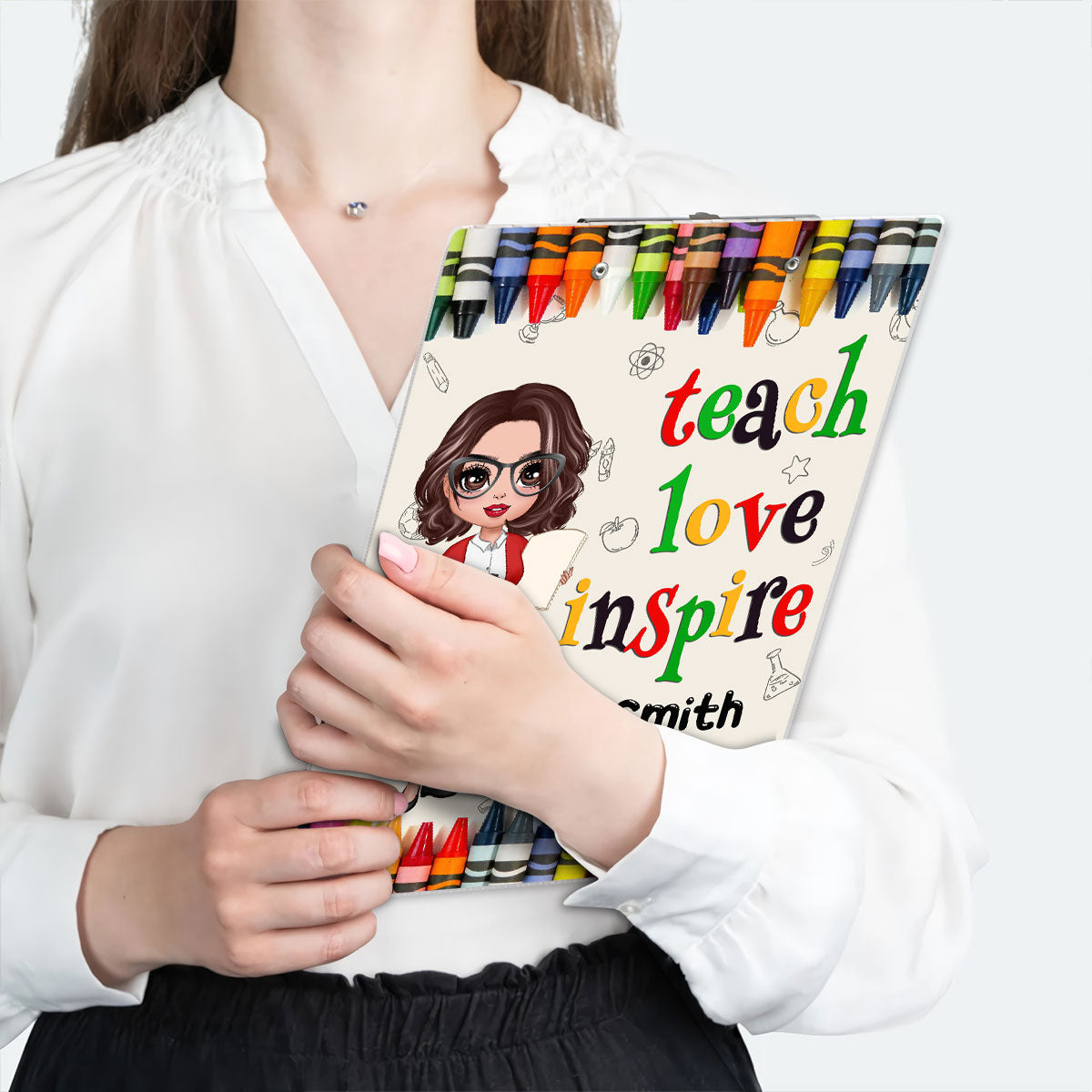 Teacher Teach Love Inspire Personalized Acrylic ClipBoard, Gift For Teacher