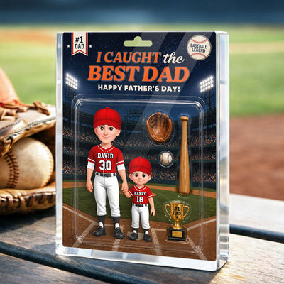 Retro Friday Night Light Baseball We Caught The Best Dad - Personalized Acrylic Block Plaque - Father's Day Gift For Baseball Dad