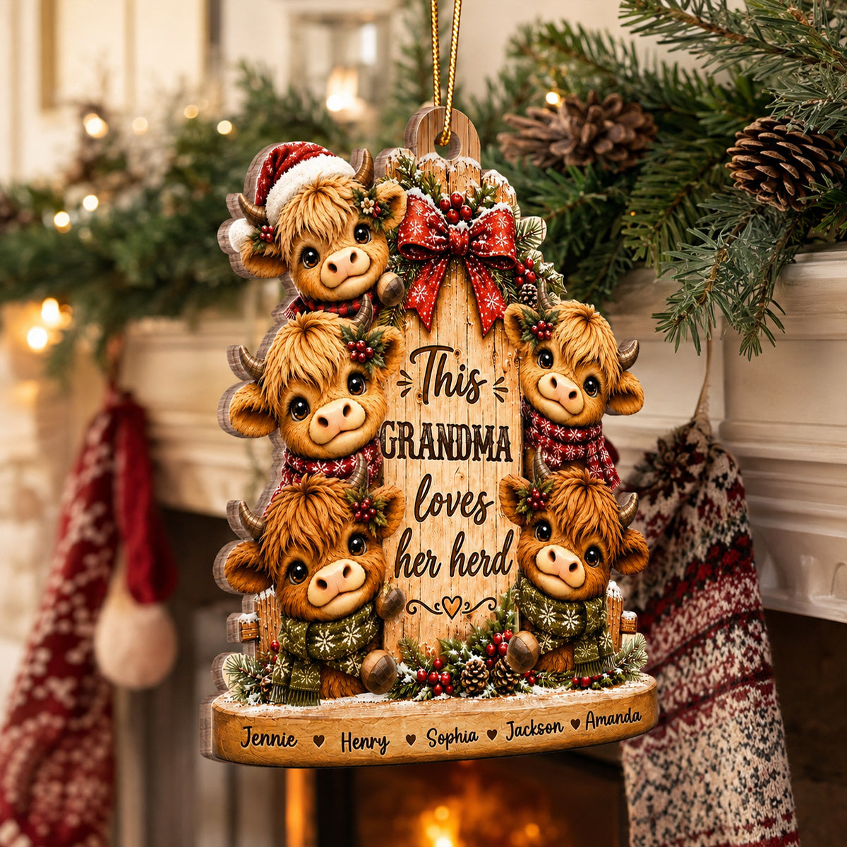 This Grandma Loves Her Herd - Personalized Wooden Ornament - Christmas Gift for Grandma