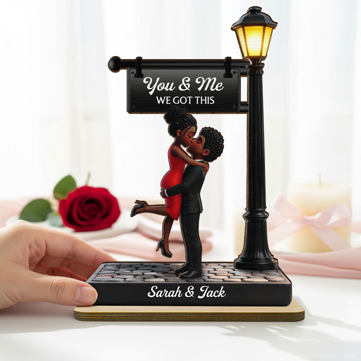 Eternal Love Love Under The Light - Personalized 2-Layered Wooden Plaque - Heartfelt Valentine's Day Gift For Couple, For Him, For Her