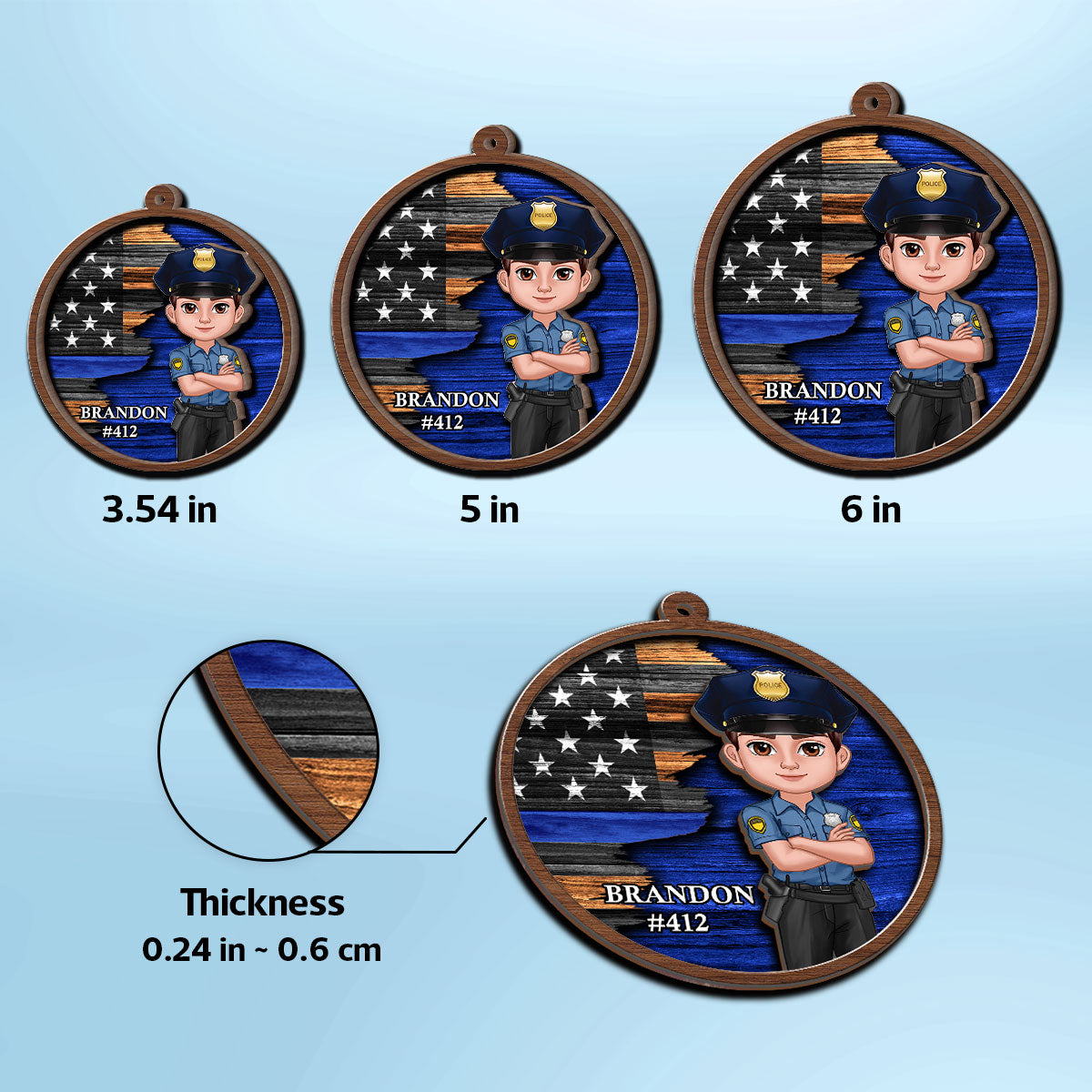 Half Flag Police Firefighter Nurse Personalized 2-Layer Wooden Ornament