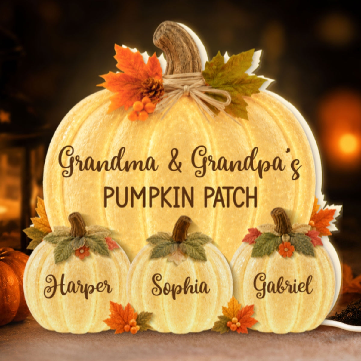 Grandma & Grandpa's Pumpkin Patch Glowing 2D Flat Printed - Personalized Light Box - Fall Season Decor For Grandparents
