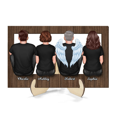 Family Sitting Back View Frame Personalized 2-Layer Wooden Plaque