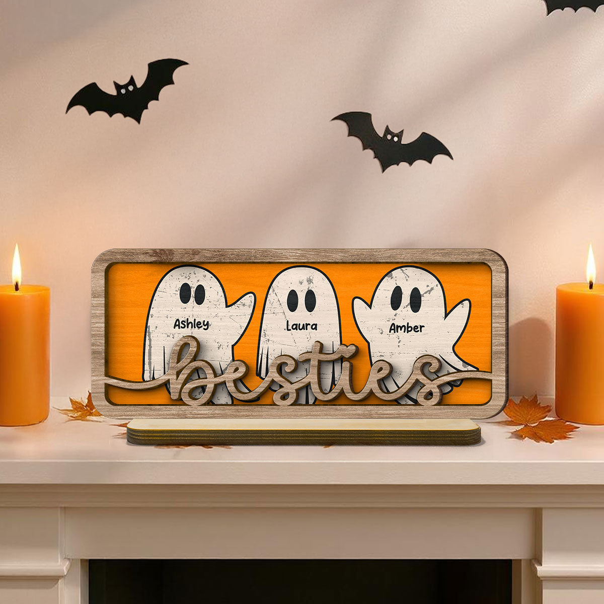 Besties Sister Best Friends Boo Crew Personalized 2-Layer Wooden Plaque, Halloween Gift