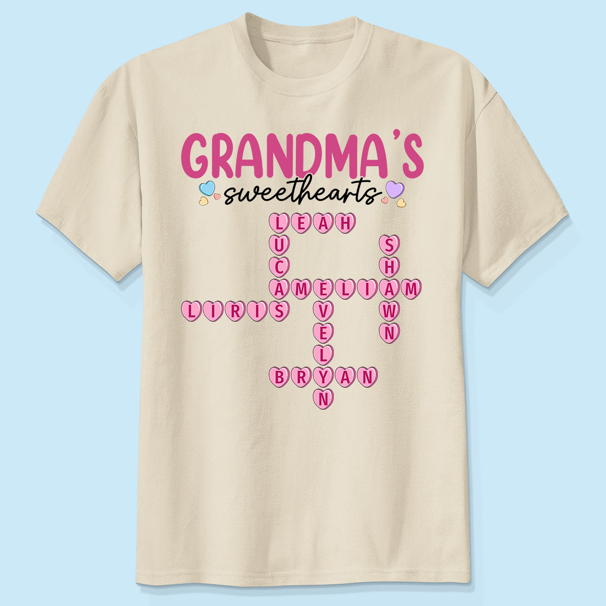 Grandma's Sweethearts Unique Crossword Puzzle Personalized Shirt