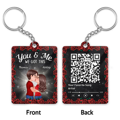 Roses Doll Couple Kissing Favorite Song Scannable QR Code Personalized Acrylic Keychain
