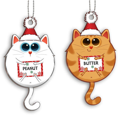 Round Fluffy Kitty Cat Personalized Wooden Ornament