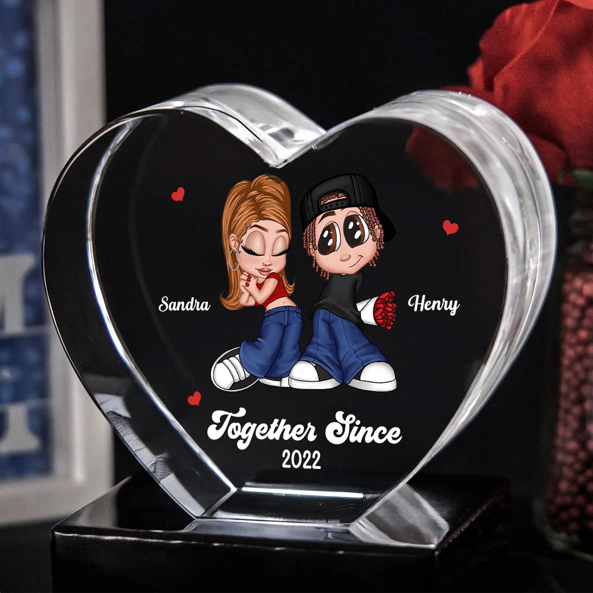 Y2K Couple Personalized Premium Crystal Heart LED, Gift For Him, Gift For Her