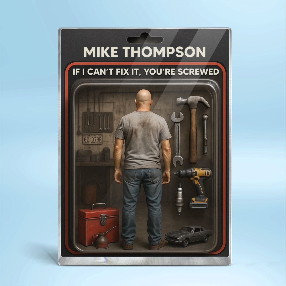 Garage DIY Mechanic Dad Grandpa Man Realistic Figure Style Personalized Acrylic Block Plaque