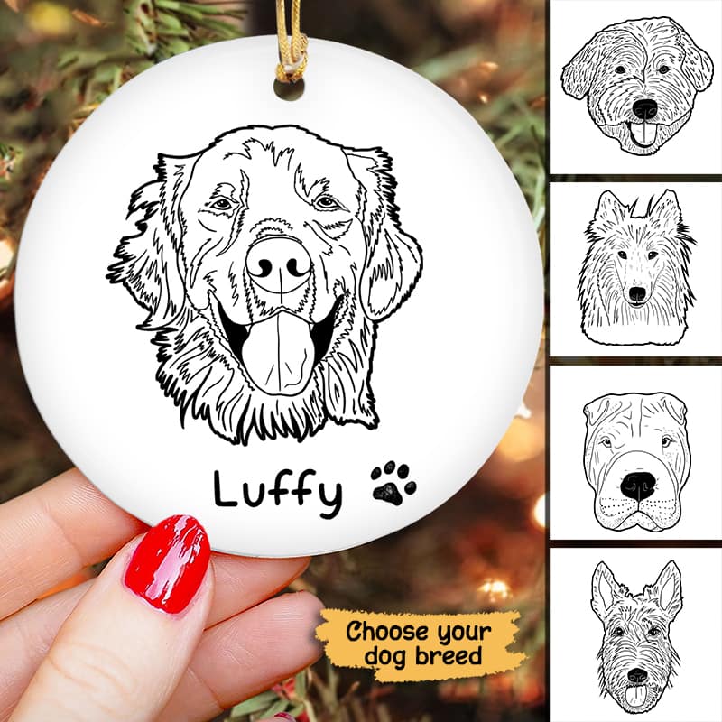 Simple Dog Head Outline Personalized Circle Ornament