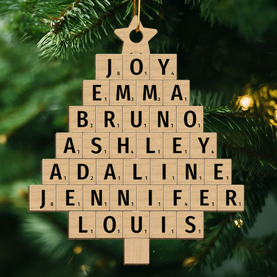 Word Art Family Member Name Christmas Tree Unique Decor Personalized Wooden Ornament