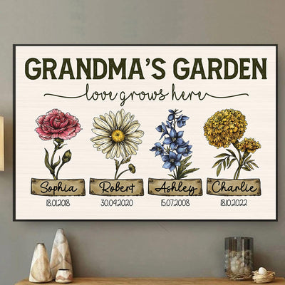 Grandma‘s Garden Love Grows Here Vintage Birth Month Flower Personalized Poster