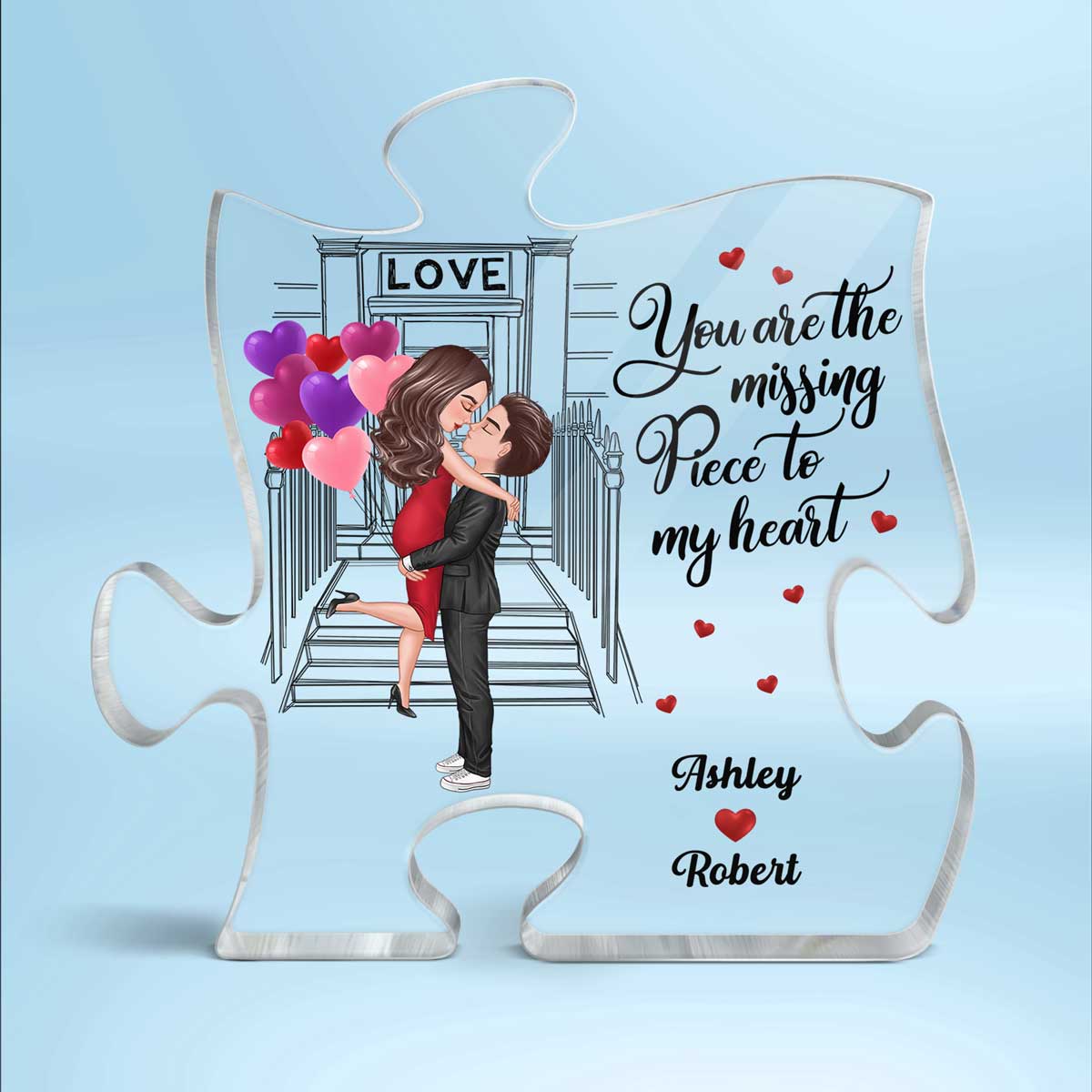 Couple Kissing Front Porch Missing Piece Personalized Acrylic Puzzle Plaque