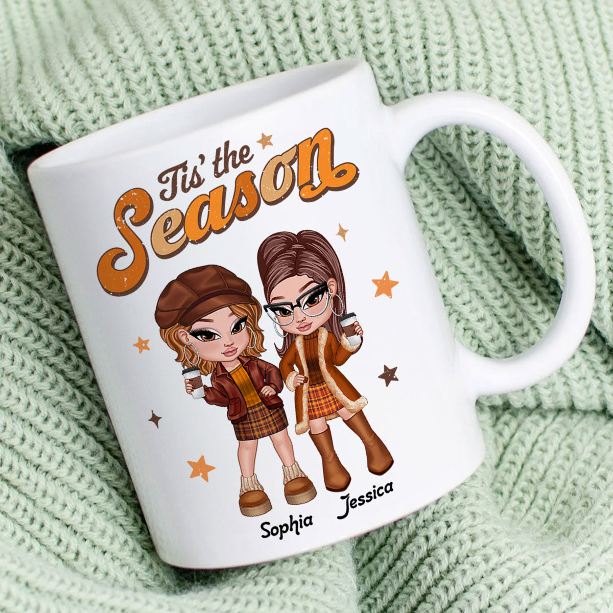 Y2K Besties Sisters Fall Season Retro Style Personalized Mug