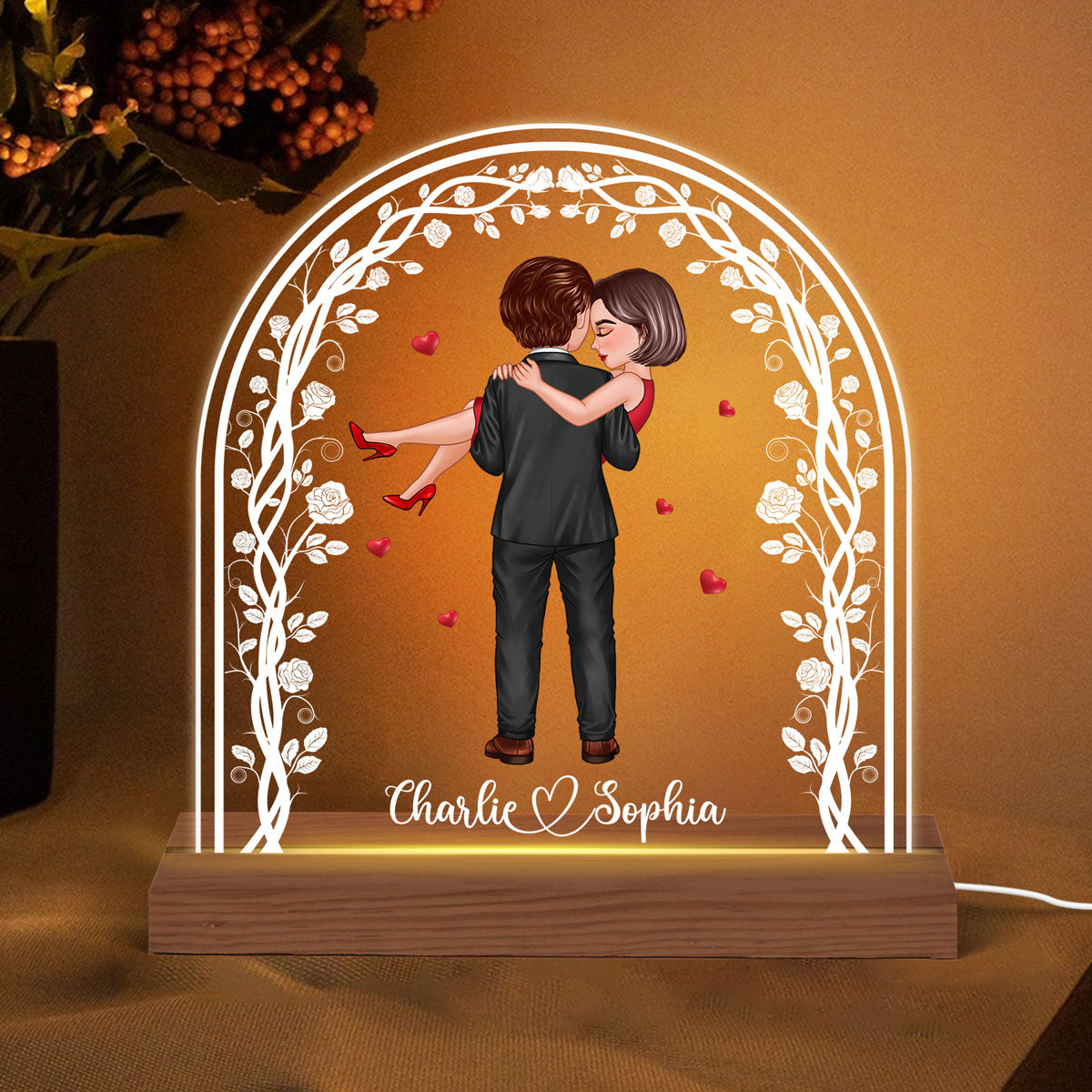 Embracing Hugging Doll Couple Flower Gate Personalized Custom Shape LED