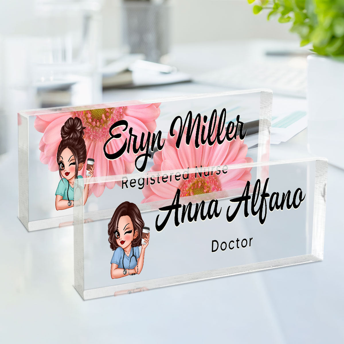 Nurse Doctor Floral Personalized Acrylic Desk Name Plate