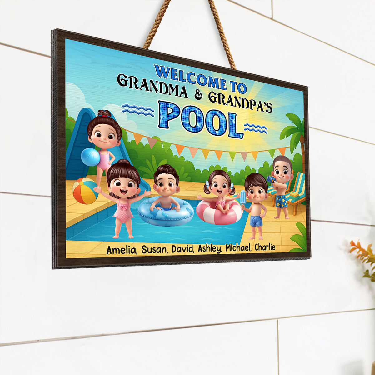 Welcome to Grandma & Grandpa's Pool Personalized Wood Sign, Granparents Hosting Grandkids, Customer Pool Sign