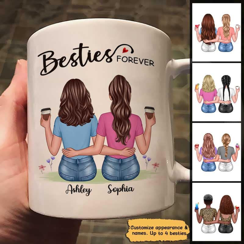 Besties Forever Besties Sisters Back View Personalized Mug