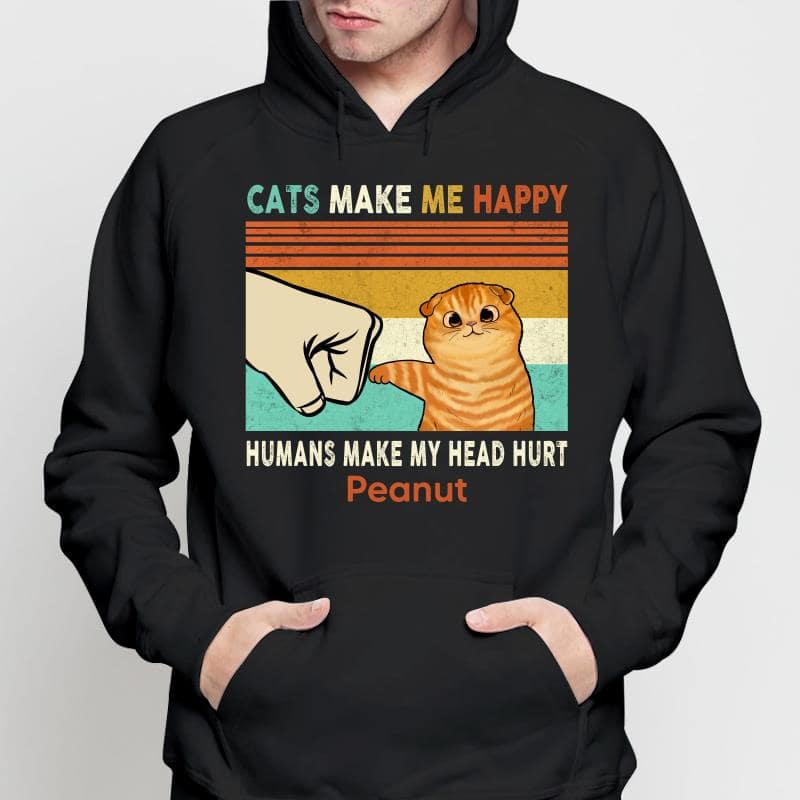 Cats Make Me Happy Fluffy Cat Personalized Shirt