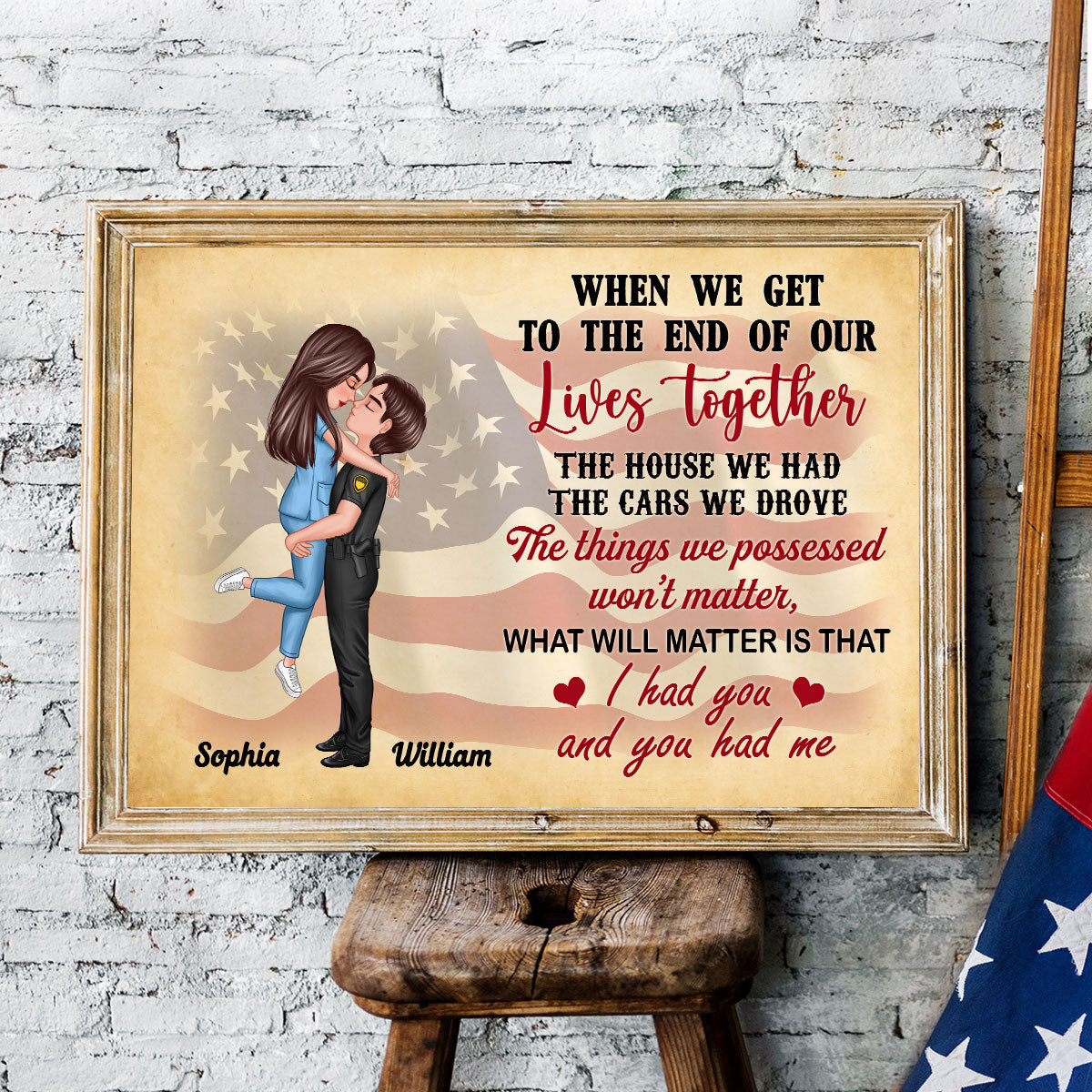 I Had You You Had Me Nation Flag Theme Hero Couple Hugging Kissing Anniversary Gift Personalized Poster