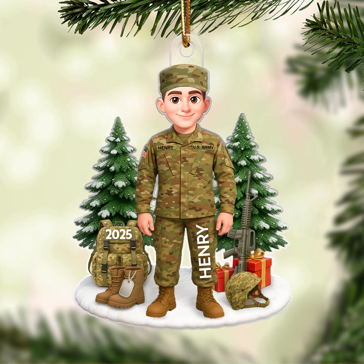3D Effect Proud Soldier - Personalized Acrylic Ornament - Special Chritsmas Gift For The Brave Soldier