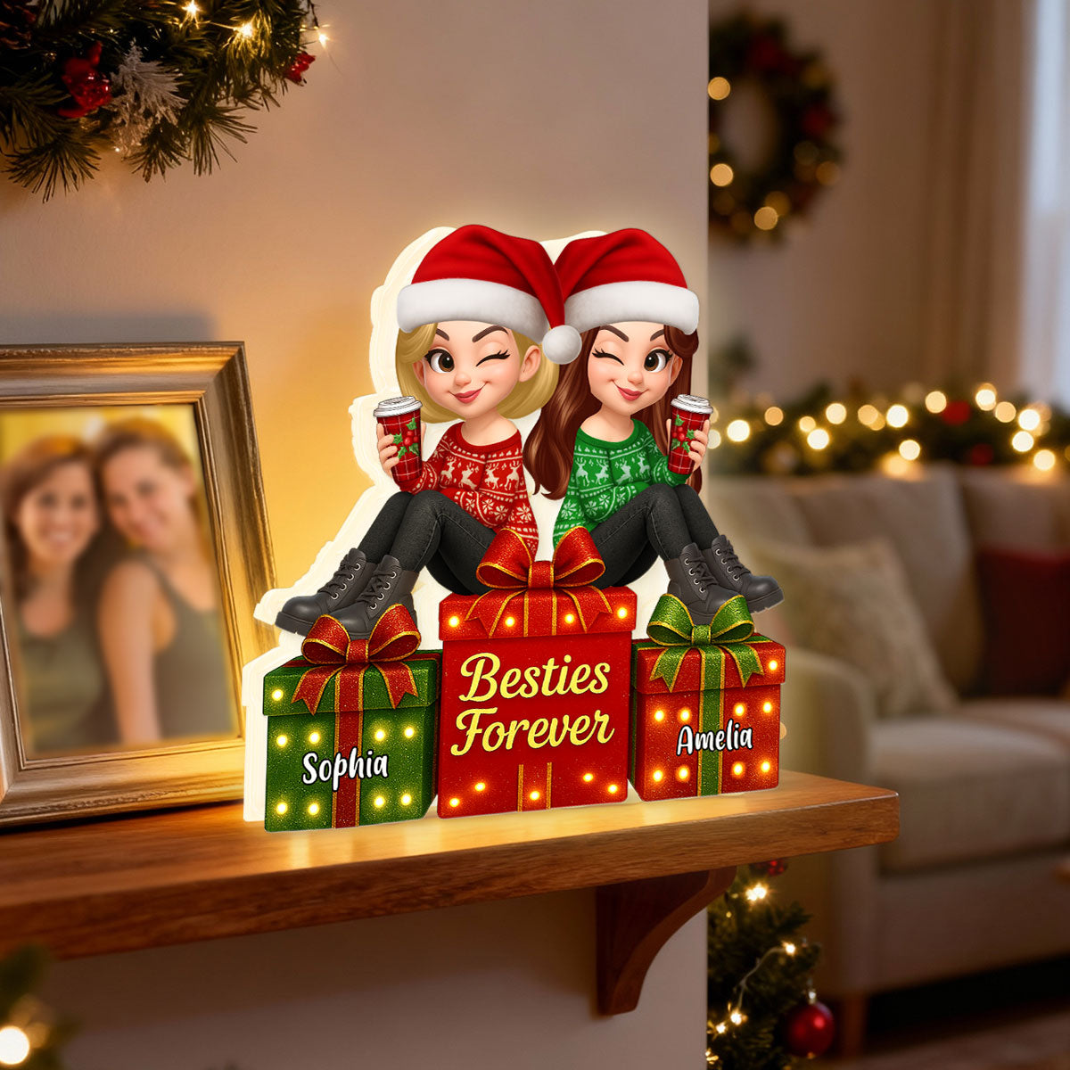 Besties Forever Beautiful Marquee Pattern Effect Christmas Gift Box - Personalized Light Box