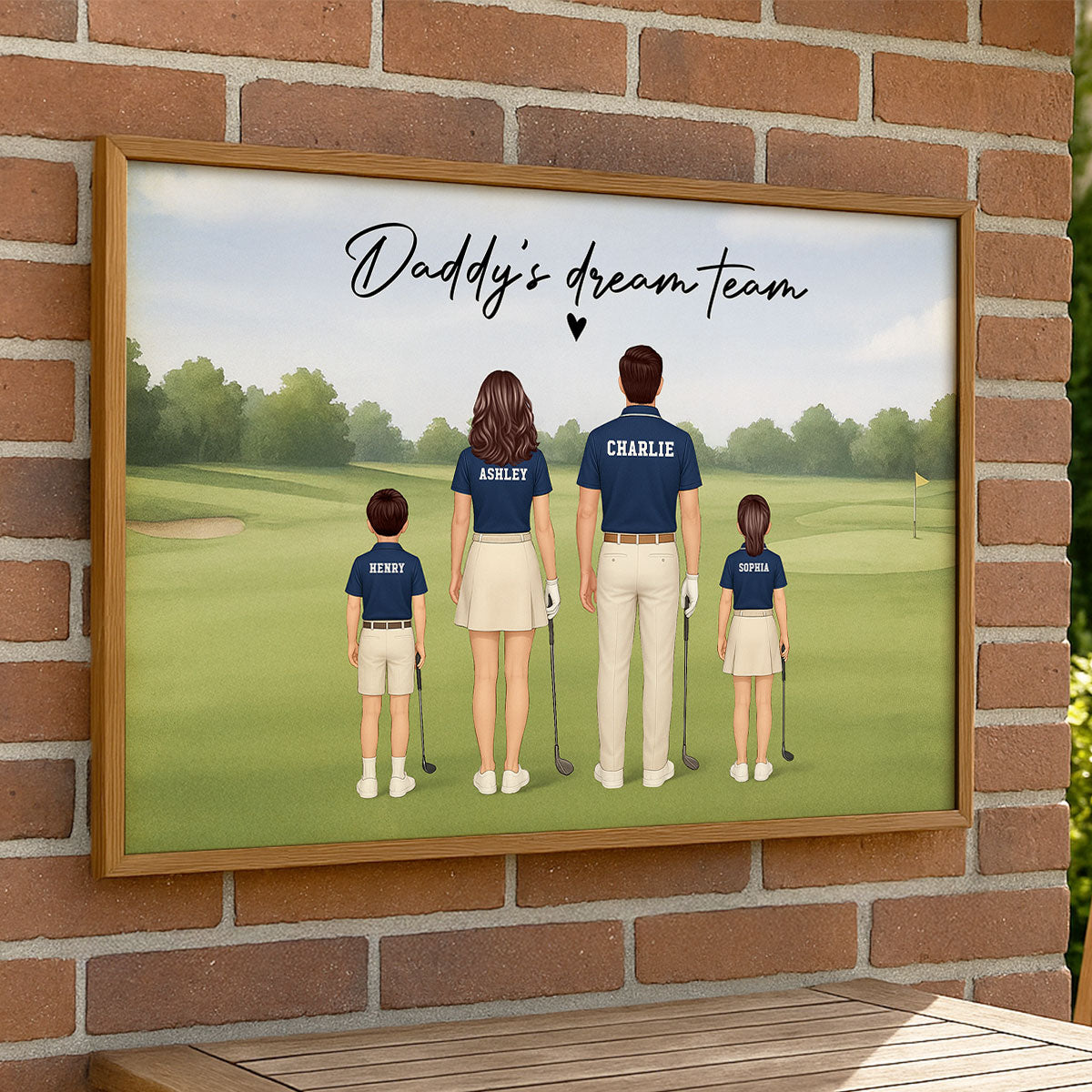 Daddy's Team Golf Family Back View Personalized Poster, Father's Day Gift
