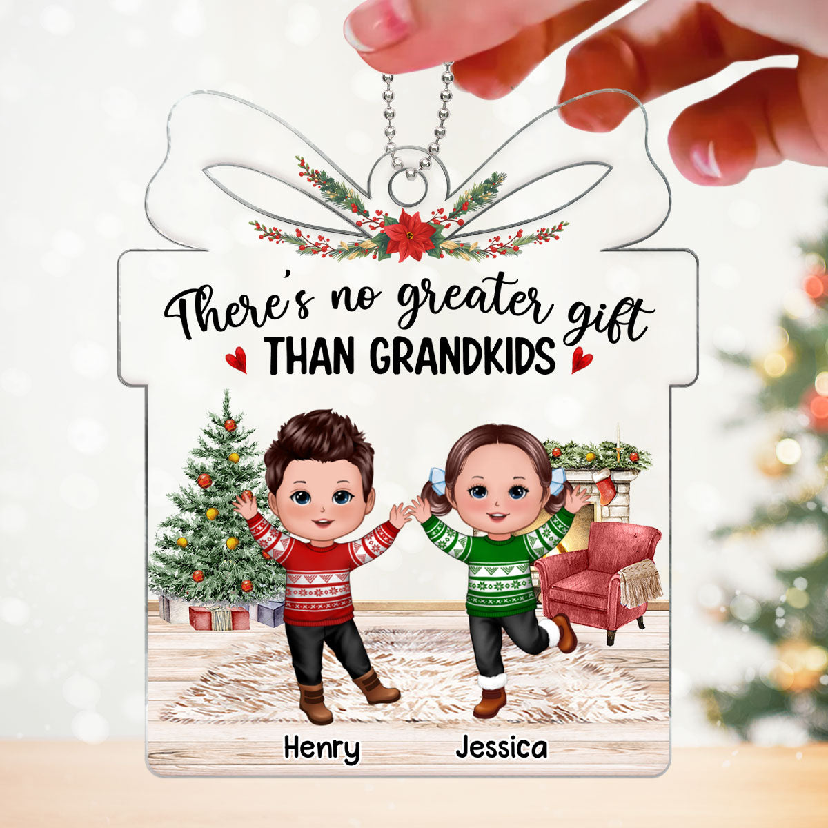 No Greater Gift Than Grandkids Christmas Happy Doll Kids Gift Shape Personalized Acrylic Ornament
