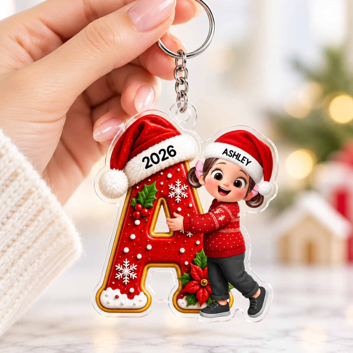 Joyful Christmas Letter Hug - Personalized Acrylic Keychain - Gift For Boys, Girls, Grandkids
