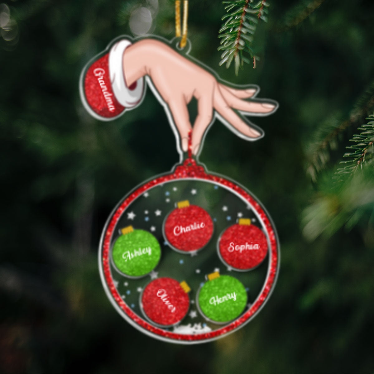 Grandma Hand Holding Christmas Ornament Personalized Shaker Ornament