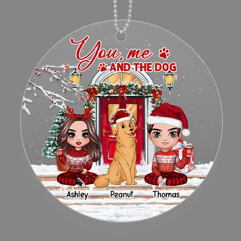 You Me And The Dogs Christmas Front Porch Personalized Acrylic Ornament
