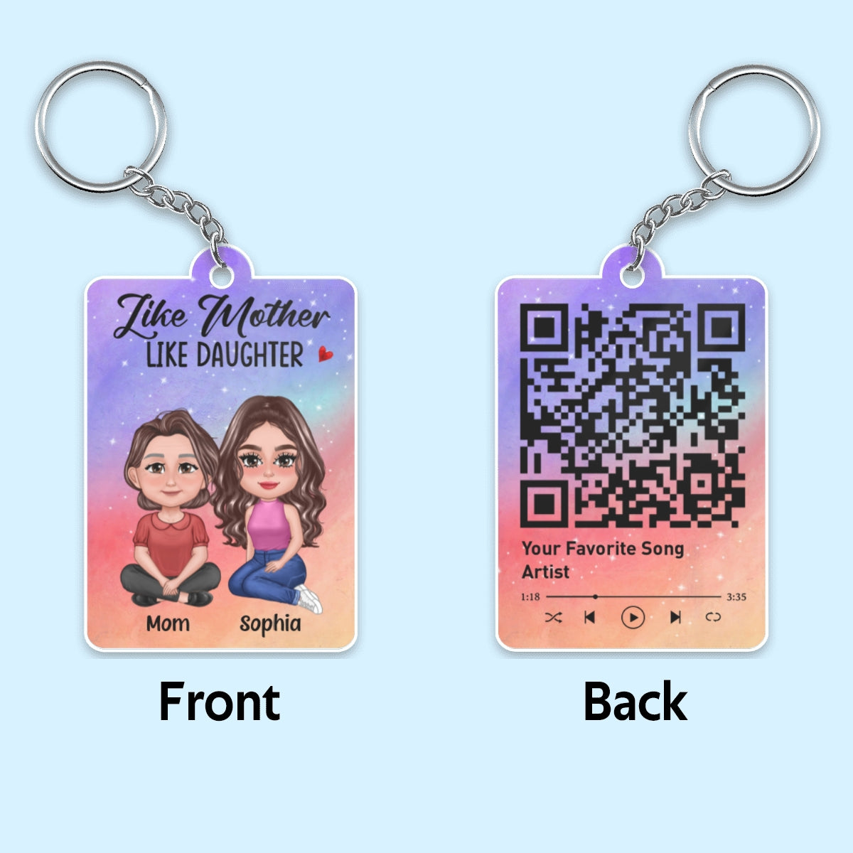 Galaxy Pretty Doll Mother Daughter Favorite Song Scannable QR Code Personalized Acrylic Keychain